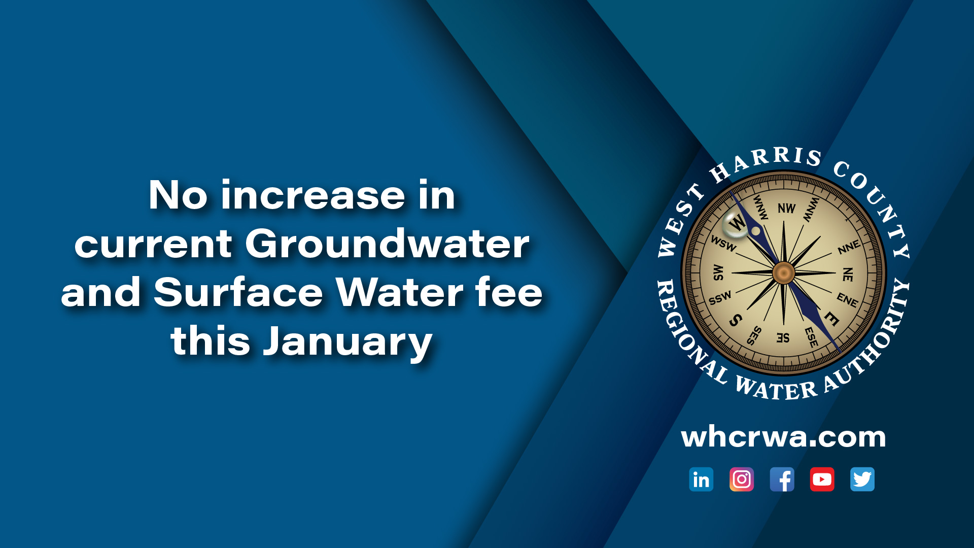 No increase in current Groundwater and Surface Water fee this January West Harris County Regional Water Authority